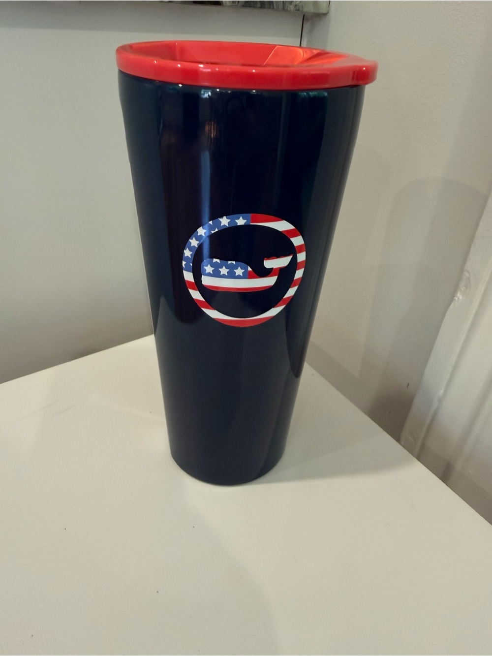 Brand new: Corkcicle Vineyard Vines Navy Tumbler with Red Lid